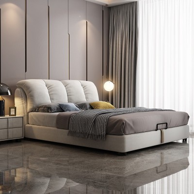 布艺床现代简约可拆洗科技布床北欧轻奢风双人床1.8m高箱实木婚床