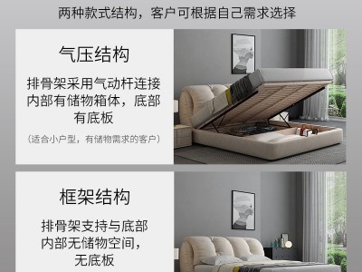布艺床现代简约可拆洗科技布床北欧轻奢风双人床1.8m高箱实木婚床图2