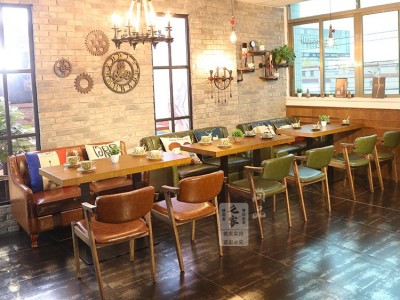 北欧复古咖啡厅沙发 双人皮沙发 Z形椅 茶餐厅西餐厅桌椅沙发组合图3