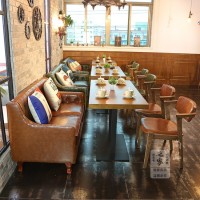北欧复古咖啡厅沙发 双人皮沙发 Z形椅 茶餐厅西餐厅桌椅沙发组合