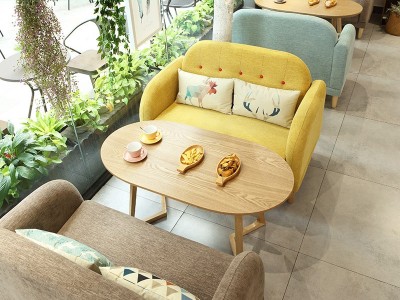 简约咖啡厅沙发西餐厅奶茶店甜品店桌椅洽谈休闲双人单人沙发组合