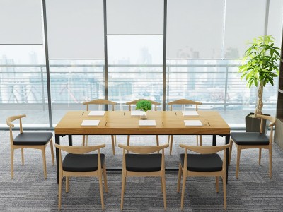 简约原木办公桌椅办职员洽谈会议长桌 现代商务接待大板桌椅组合图2