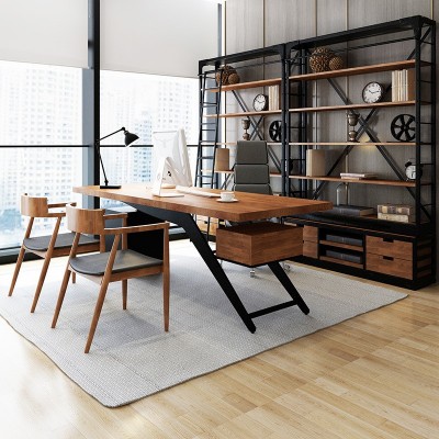 北欧办公桌椅组合 创意单人家用实木书桌子 简约书房带抽屉工作台