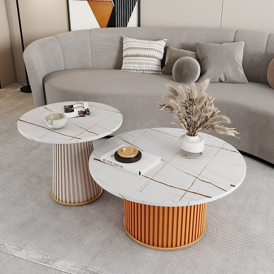 轻奢小户型客厅家用岩板大小茶几组合北欧创意网红圆形子母茶几桌