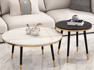 意式轻奢岩板茶几桌客厅家用小户型圆形长方形简约现代网红茶桌