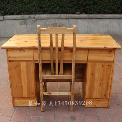 单人办公桌实木办公台杉木电脑桌休闲办公桌实木收银台带锁简易柜