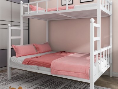 卧室双层铁艺床 小户型卧室儿童上下铺高低子母床单身公寓铁架床