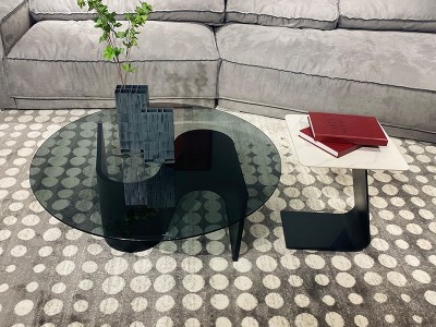现代简约圆形茶几组合轻奢钢化玻璃茶桌侘寂风客厅边几厂家直供图3