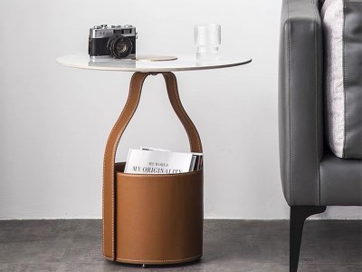 现代简约沙发边几北欧艺术角几创意收纳圆形轻奢设计师储物小茶几