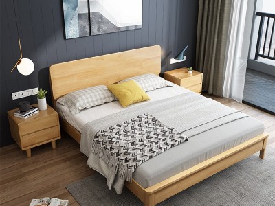 北欧实木床现代简约风1.5米1.8米双人床公寓民宿酒店出租屋实木床