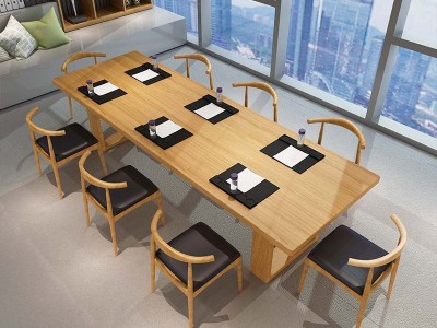 北欧实木会议桌长桌简约现代办公桌长方形工作台长条大型洽谈桌椅图3