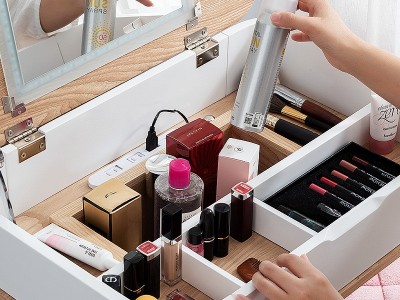 尚喆床头柜梳妆台带灯一体60cm卧室小迷单人北欧风超小极简化妆台图3