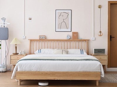 实木床现代简约白蜡木1.8米1.5日式原木色温莎北欧双人婚床