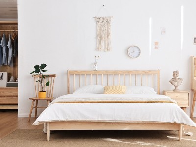 北欧日式简约实木床白蜡木原木1.5m1.8m网红双人床主卧家具