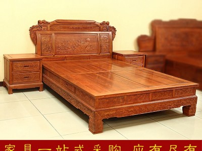 厂家直销缅甸花梨木床1.8米 明清古典家具中式实木双人床SRC0202