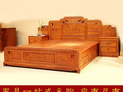 厂家直销东阳红木大床1.8米 仿古中式缅甸花梨木双人床SRC0174图1