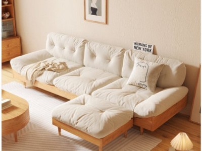 日式实木云朵布艺沙发客厅简约小户型侘寂风三人北欧原木沙发双人