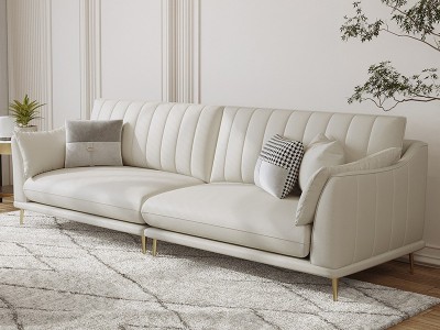 侘寂风北欧轻奢科技布皮沙发客厅小户型现代简约白色乳胶布艺沙发