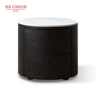 HSUNION北欧圆形岩板轻奢床头柜现代简约床边柜卧室床头桌柜极简