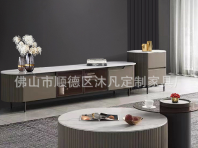 北欧茶几电视柜组合现代客厅新款岩板茶几圆形极简小户型茶几地柜图2