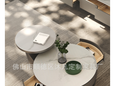 意式岩板子母圆茶几电视柜组合现代简约客厅小户型圆茶几桌子地柜图3