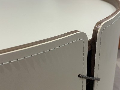 现代简约马鞍皮大小圆桶形茶几岩板可储物客厅沙发茶几地柜组合图4