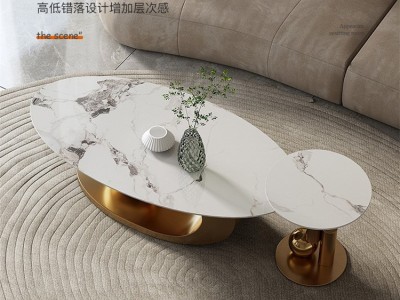 轻奢椭圆岩板茶几现代简约意式极简客厅小户型家用设计师圆形网红图4