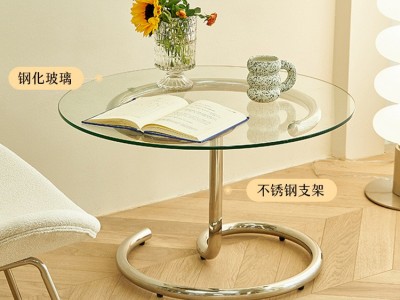 慵懒空间轻奢玻璃茶几小户型螺旋设计圆形桌子异性不锈钢边几批发