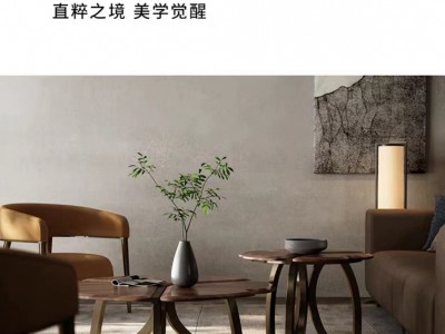 简风 意式轻奢圆形茶几 设计师大户型黑胡桃木茶几简约现代 风茶几图2