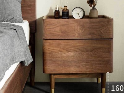 北美黑胡桃木床头柜现代简约卧室樱桃木实木防滚落储物床边柜