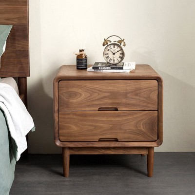 北欧实木床边柜现代简约储物收纳柜日式卧室小户型黑胡桃木床头柜