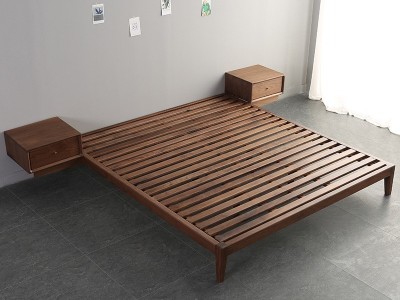 黑胡桃木床架日式现代简约榻榻米矮床北欧无靠背床全实木无床头床