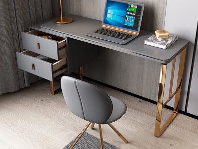 意式极简书桌小户型家用电脑办公桌书椅组现代简约写字台书房家具