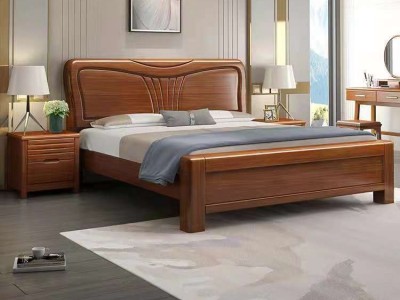 中式实木床现代简约主卧1.8米双人床1.5米婚床胡桃木卧室家具批发