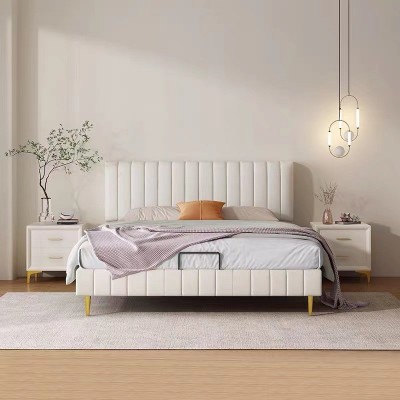 奶油风皮床现代简约双人床1.8米北欧主卧婚床1.5网红款储物高箱床