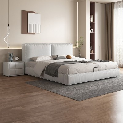 诧寂风网红款豆腐块床1.8米双人床现代简约储物主卧科技绒布艺床