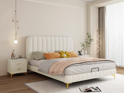 奶油风现代简约免洗科技布小户型1.8米婚床设计师款1.5布艺双人床