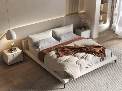 特美居 意式极简真皮床现代简约小户型1.5/1.8米双人床卧室实木床