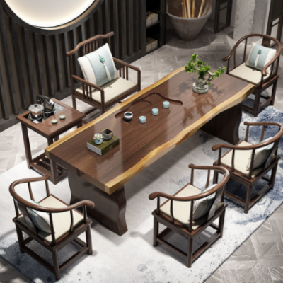 实木新中式大板茶桌家用一体功夫茶桌全套禅意原木办公桌大板桌子
