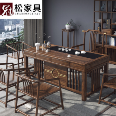 新中式茶桌椅组合实木功夫茶具套装一体简约现代办公家用茶台厂家