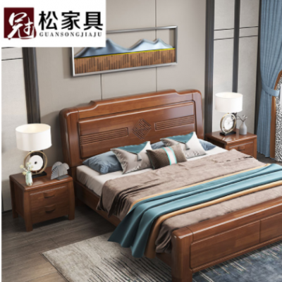 橡胶木实木床主卧1.5米现代中式轻奢带抽屉大床储物1.8米双人床