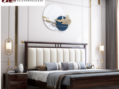新中式实木床1.8m胡桃木双人床现代简约婚房软靠1.5米床厂家批发