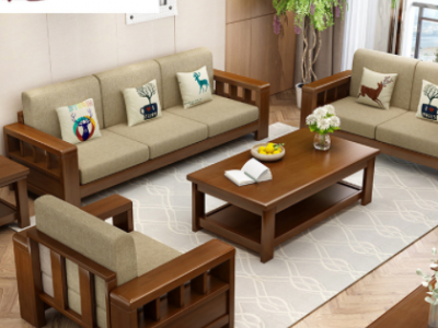 实木沙发简约现代中式木转角布艺沙发组合客厅家具小户型家具批发