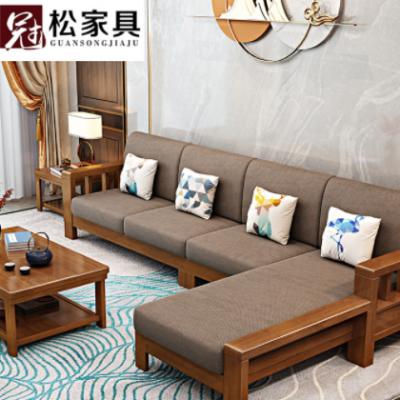 现代简约实木沙发家具贵妃客厅中式小户型木加布储物高箱沙发组合