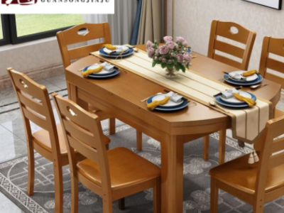 中式实木餐桌跳台可伸缩折叠橡胶木餐桌餐厅家具一桌六椅厂家直销