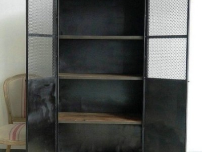 美式法式乡村家具做旧铁艺书架工业风格铁皮书柜餐边柜储物文件柜图3