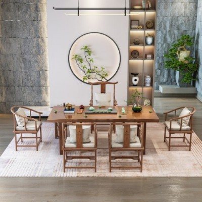 新中式茶桌椅组合全实木小型茶几功夫大板禅意办公室家用茶台原木