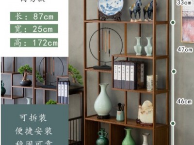 实木博古架书架置物架新中式古董架茶室茶叶架茶具柜办公室多宝阁图3