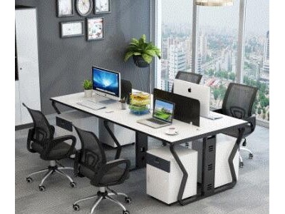 四人位职员办公桌台式电脑桌椅组合 6人位屏风蝴蝶办公桌钢木桌脚
