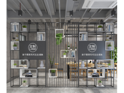 铁艺办公室前台餐厅轻奢工业风隔断柜书架铁网玄关公司屏风置物架图2